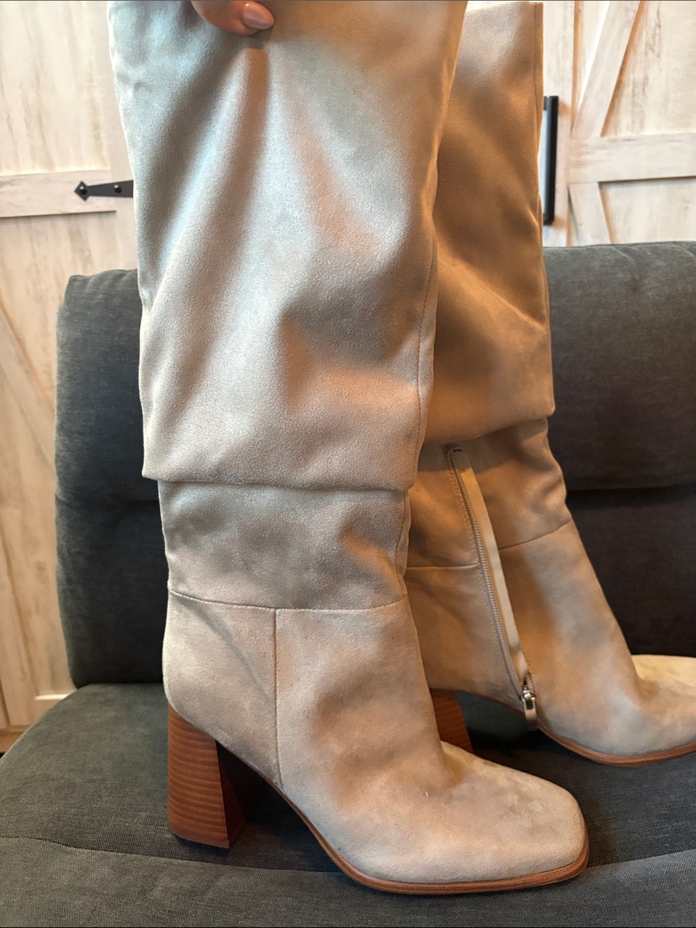 Nine West Beige Suede Knee-High Slouch Boots - Picture 5 of 5